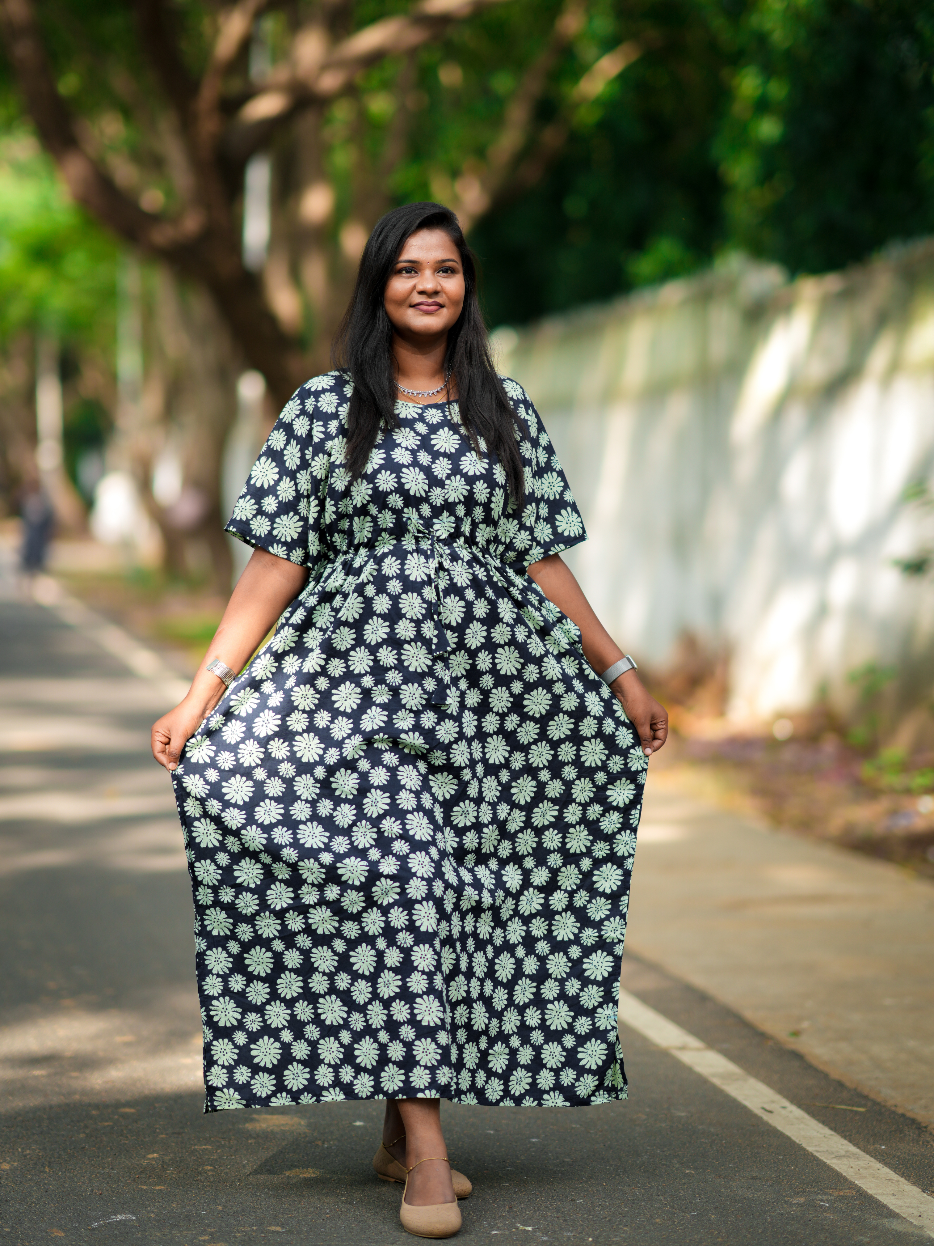 cotton kaftan dress Block-Printed Cotton Kaftan in Cedar