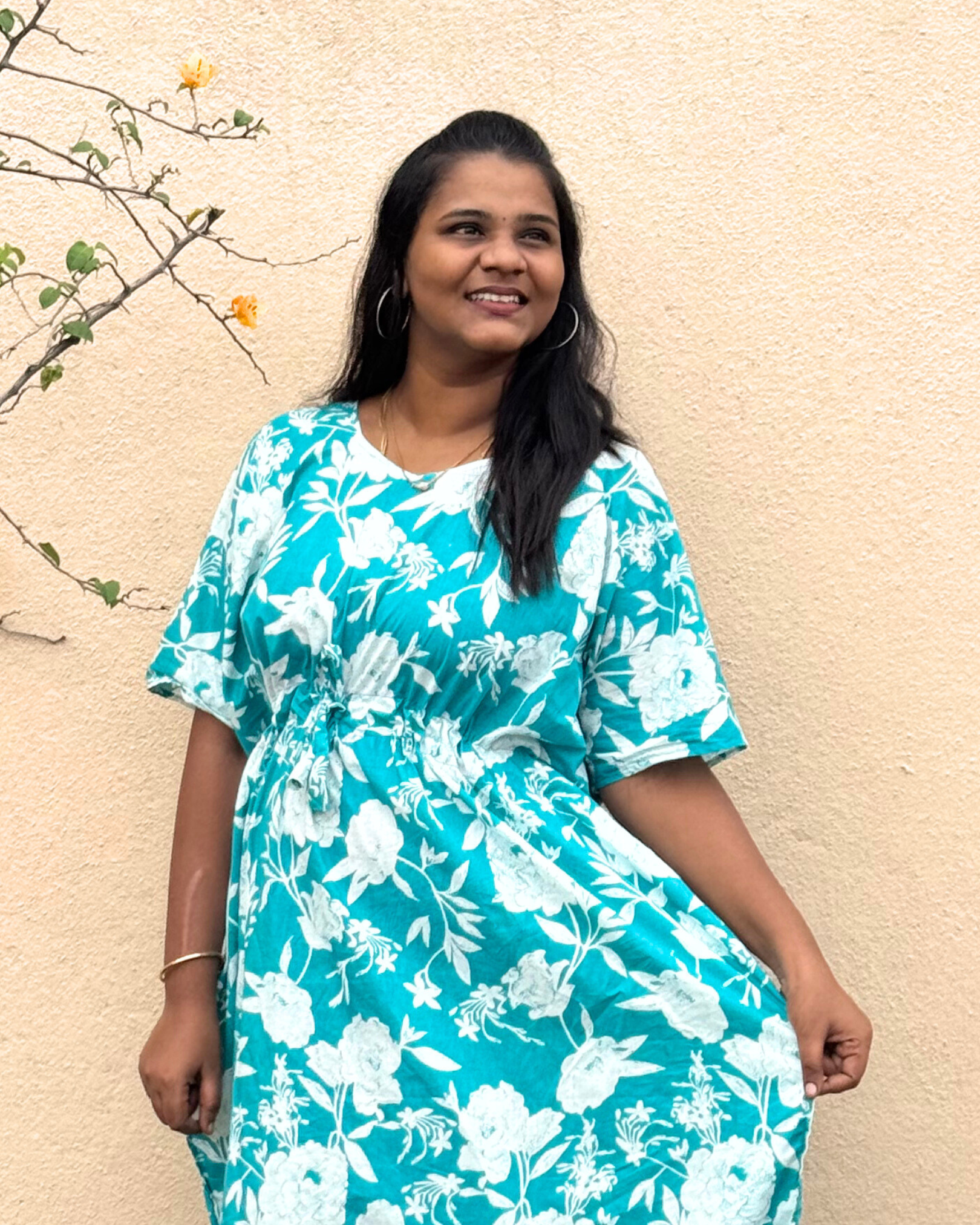 Blue Floral Pure cotton Kaftan - ALP025