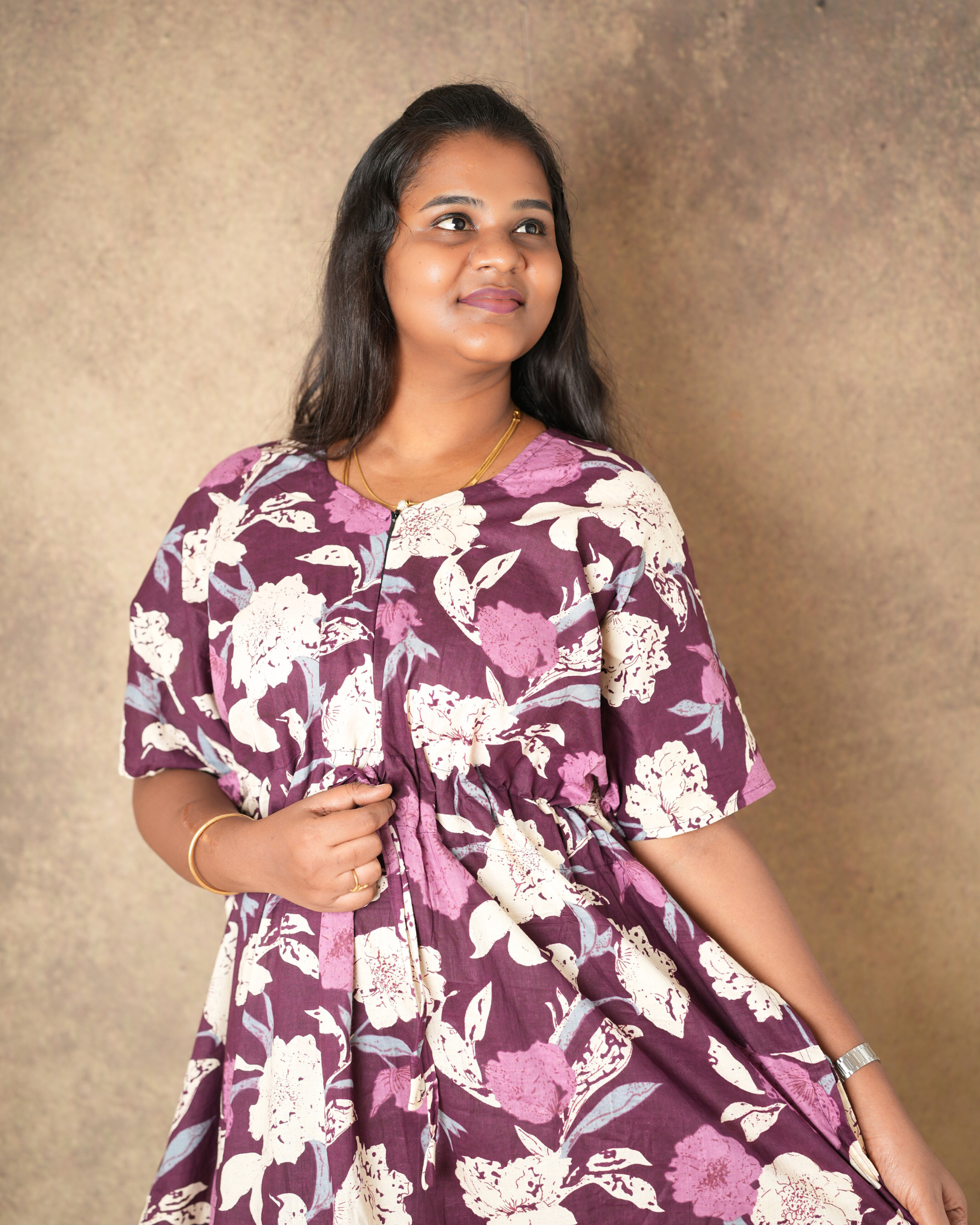 Mom Wine Centre Zipped Feeding Cotton Kaftan - ALPF001