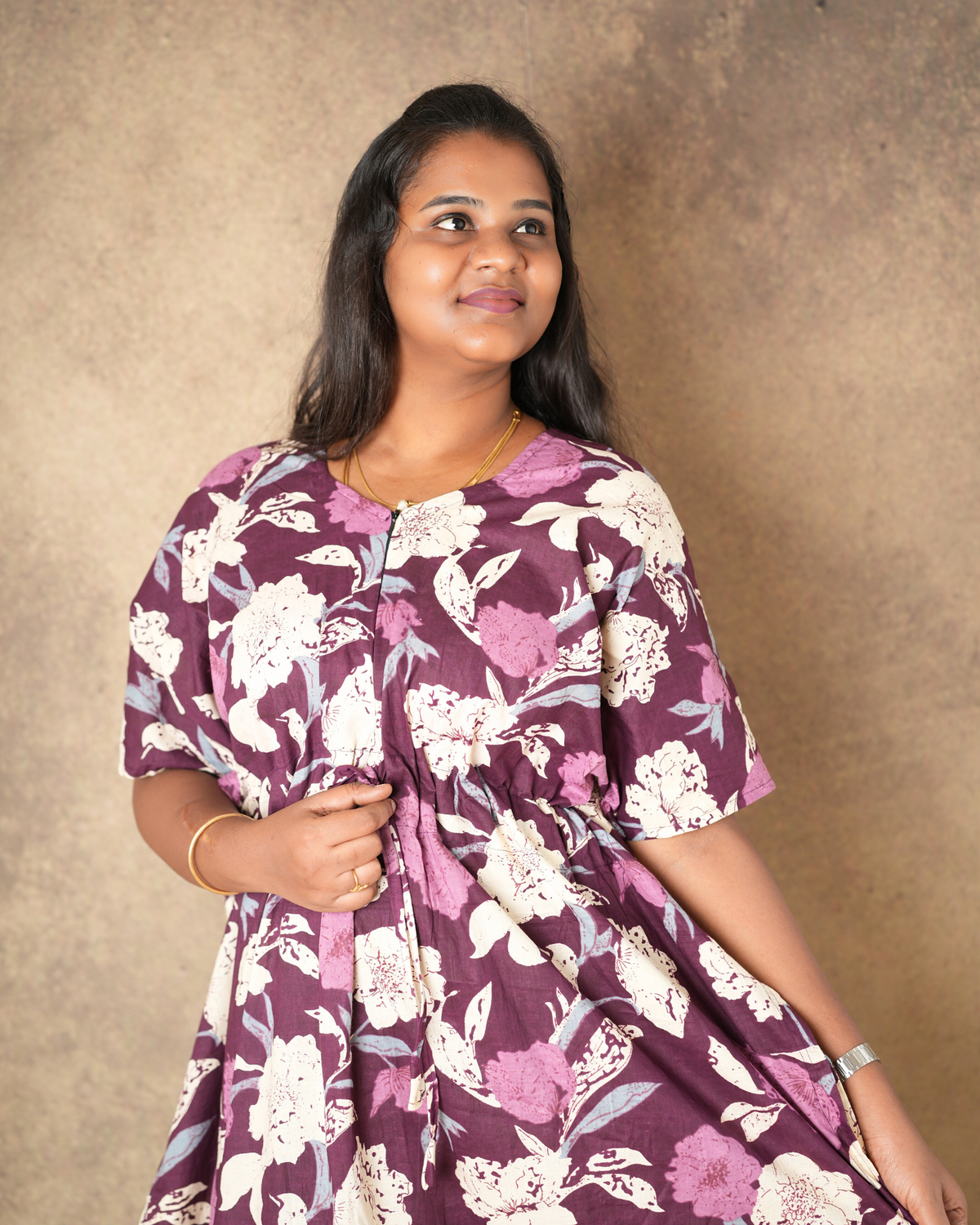 Non Feeding Wine Flower Pure Cotton Kaftan - ALP026