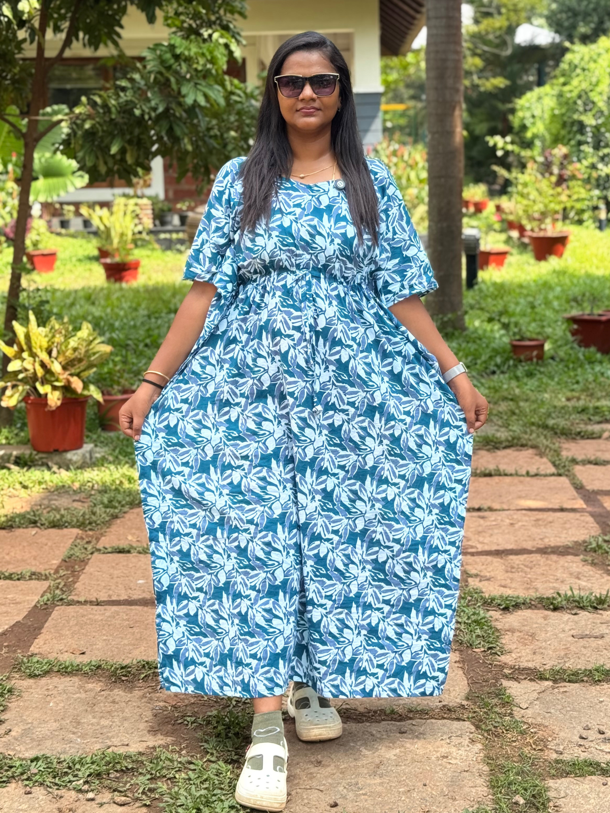 Breezy Blue Pure Cotton Kaftan - ALP032