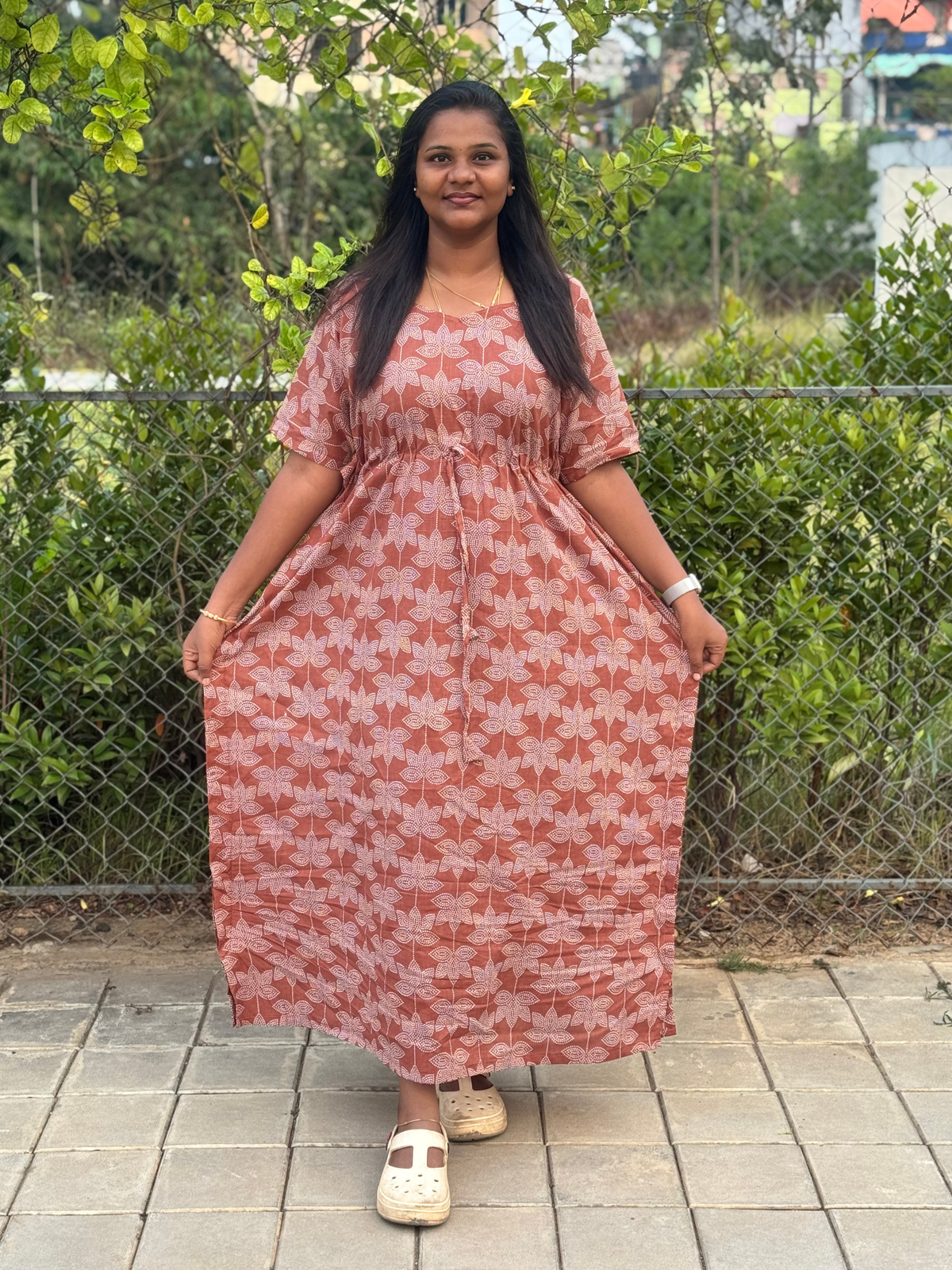 Brown dots Pure Cotton kaftan - ALP033