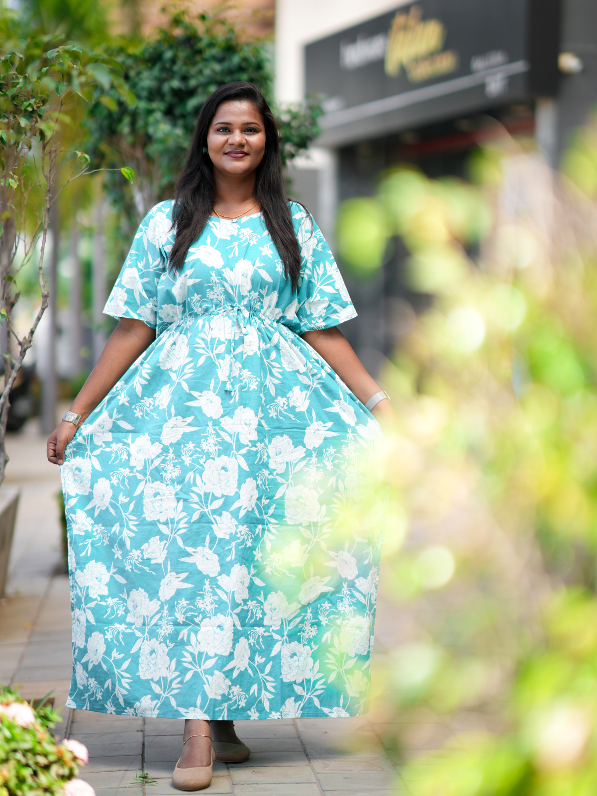 Blue Floral Pure cotton Kaftan - ALP025
