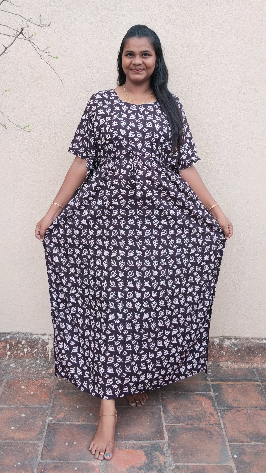 Mini Brown Leaf Pure Cotton Kaftan - ALP049